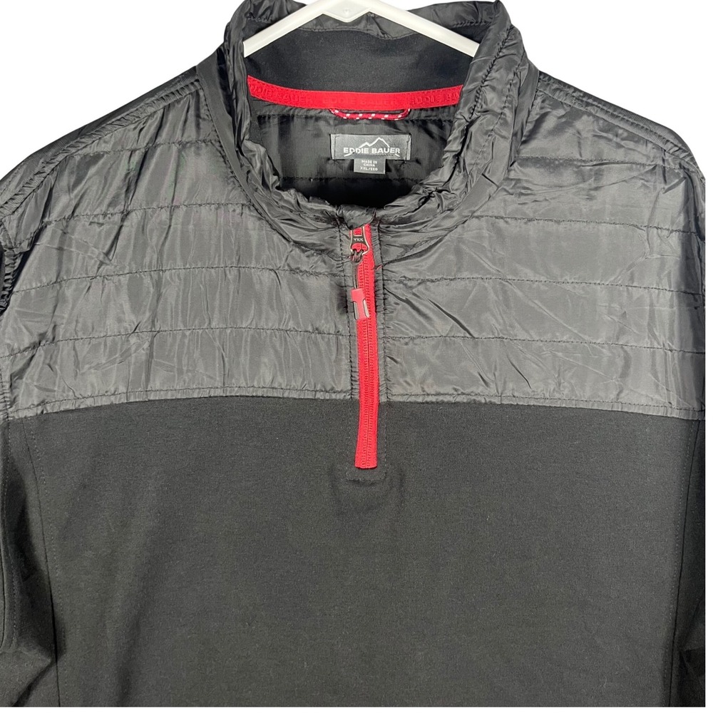 Eddie Bauer Quarter Zip Pullover‎ Mens XXL Black Quilted Hybrid Mock Neck Jacket